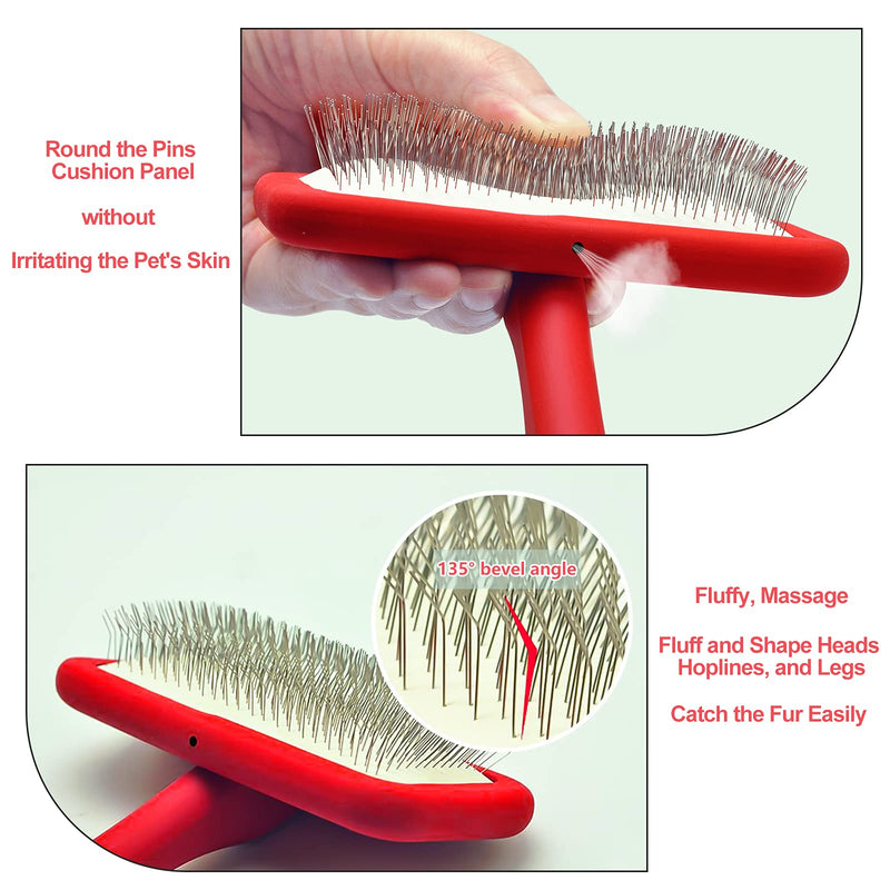 Cushion Pin Slicker Brush for Cat Puppy Grooming, Soft Pin Brush for Pets Shedding Mats Tool, Newborn Dog Deshedding Loose Hair,Removes Undercoat,Tangled Hair ,Dander,Dirt, Save Time Energy (Wood, Medium) Red - PawsPlanet Australia