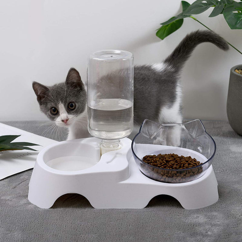 PETCUTE Raised Cat Bowl Elevated Cat Dog Food Bowl Plastic Pet Water Fountain with Stand 15°Tilted Platform and Bottle No Spill for Cats And Small Dogs Water bottle bowl - PawsPlanet Australia