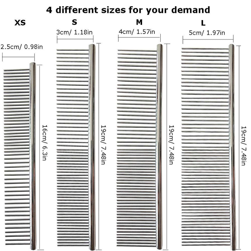 Kingrun Stainless Steel Pet Comb, 4 Pack Pet Grooming Steel Comb with Rounded Teeth, Metal Comb For Dogs, Cats and Other Pets with Tangled Short/Long Hair (16 x 2.5cm, 19 x 3cm, 19 x 4cm, 19 x 5cm) - PawsPlanet Australia