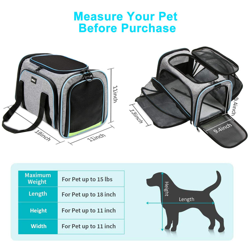 Zellar Cat Carrier, Portable Travel Pet Carrier, Dual-sided Expandable Breathable Mesh Dog Carrier, Portable Travel Pet Bag with Pockets and 2 Reflective Tapes for Cats, Puppy - PawsPlanet Australia