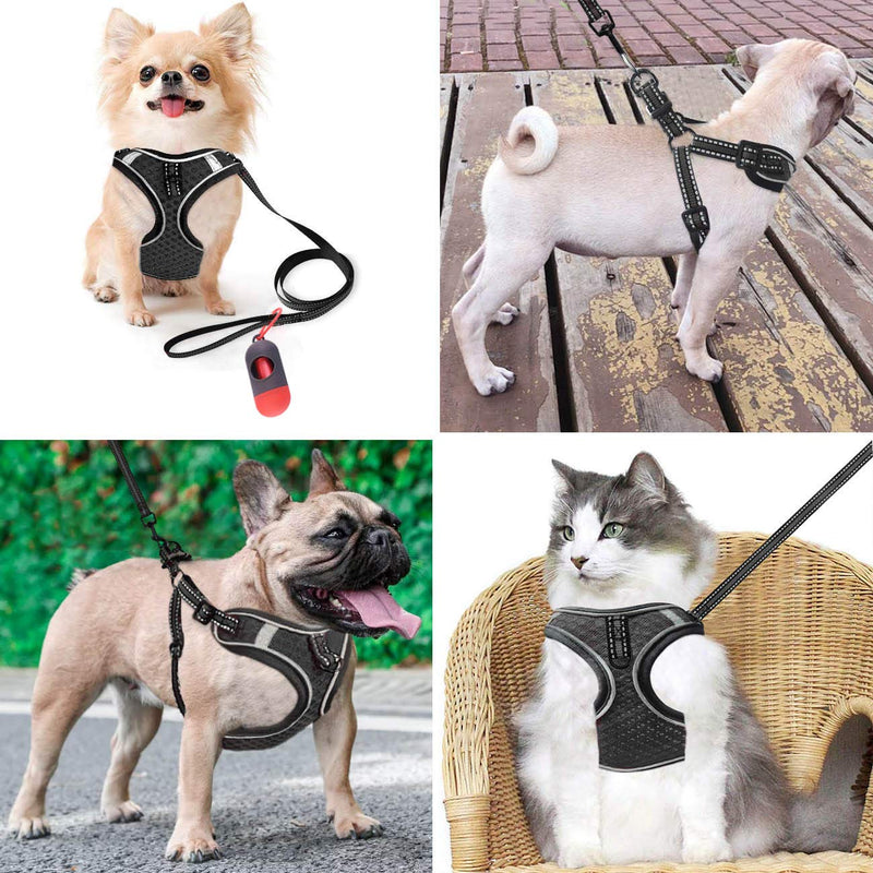 Btromeshy Step-in Dog Harness,Small Dog Harness and Leash Set,Adjustable 3M Reflective Pet Dog Vest for Puppy,Soft Air Mesh Step-in Harness for Small Medium Breed XXXS(Chest:11.0-13.4"*Fit Cats) Black - PawsPlanet Australia