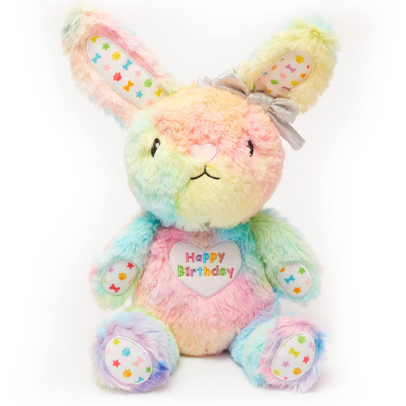 Pet London Happy Birthday Bunny Squeaky Dog Toy - Celebrate your dog‚Äôs Bday ‚Äì Dogs Rainbow Plush Birthday Gift. Super Soft Toy Rabbit for Dogs, Cats, Puppy - PawsPlanet Australia