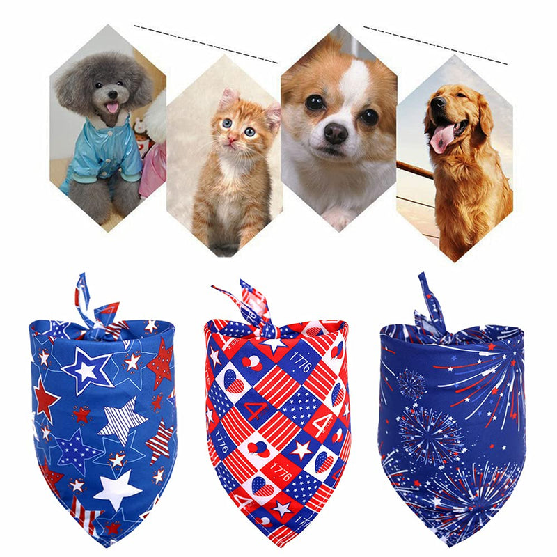 3 Pack 4th of July Pet Bandana, American Flag Dog Bibs, Adjustable Washable Dog Hankie, Triangle Patriotic Print Dog Bibs Star Styles Neckerchief for Puppy Medium Size Pets Dog Cat - PawsPlanet Australia