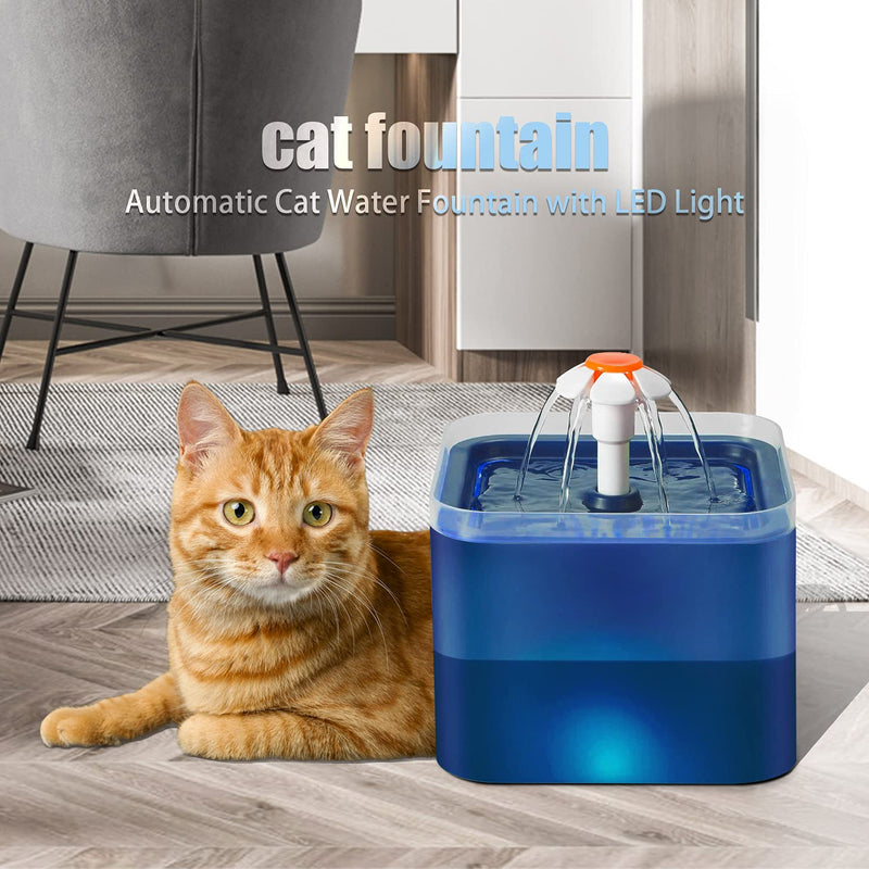 Automatic Cat Water Fountain with LED Light 67oz/2.4L Quiet Flowing Pet Fountain for Cats Small Dogs Other Pets Hygienic Water Dispenser for Pets Blue - PawsPlanet Australia