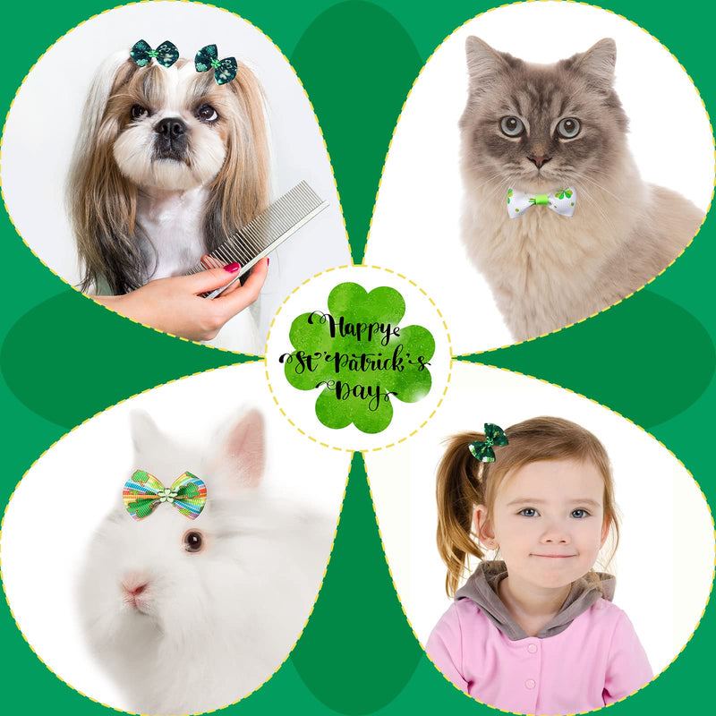 Weewooday 40 Pieces Dog Hair Bows Puppy Dog Hair Accessories Pet Hair Flag Clover Bows with Elastic Rubber Band for Girl Dog Accessories for Independence Day St. Patrick's Day Shamrock Style - PawsPlanet Australia