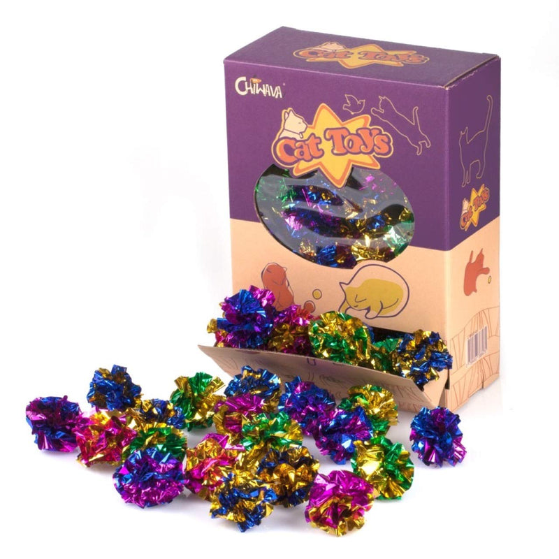 CHIWAVA 24PCS 1.6" Mylar Balls Shiny Crinkle Cat Toys Ball Kitten Crackle Lightweight Play Assorted Color - PawsPlanet Australia