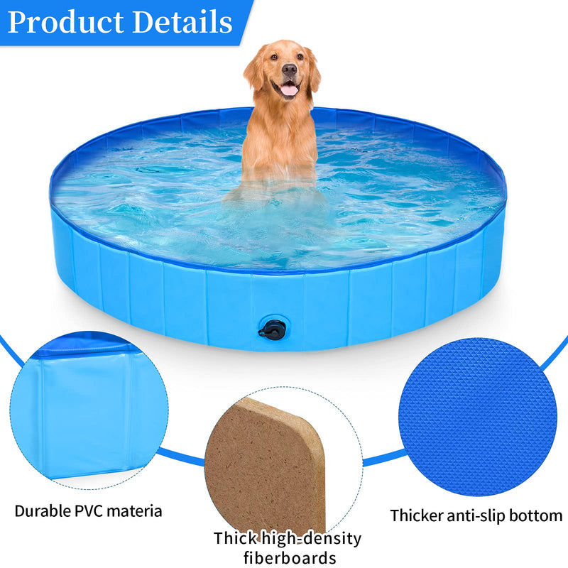 Malier Foldable Dog Pool, Portable Pet Dog Swimming Pool with Squeaky Dog Chew Toy, Collapsible Plastic Kiddie Pool Bathing Tub for Small Large Dogs Cats and Kids 32 x 8 Inch - PawsPlanet Australia