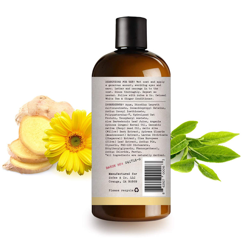 [Australia] - Sofee & Co. Natural Oatmeal Dog Puppy Shampoo - Clean Moisturize Soothe Soften Norma, Dry Itchy Allergy Sensitive Skin. Deodorize and Detangle 16 oz (White Tea & Ginger) 