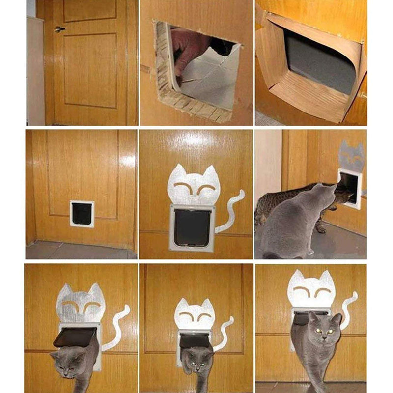 [Australia] - Uheng Pet Cats Door Cat Flap with 4 Way Lock for Kitten Kitties & Small Dog Indoor Wall Window Interior Exterior, Waterproof L(7.5*7.1in) Black 