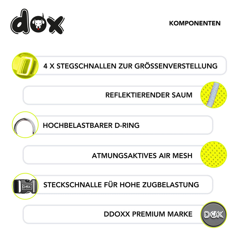 DDOXX Dog Harness, Reflective, Adjustable, Escape-Proof | Chest harness for small, medium-sized | Dog Harness Dog Cat Puppy Car | Cat Harness Puppy Harness | Yellow, S NECK: 20-28 cm | CHEST: 32-44 cm - PawsPlanet Australia