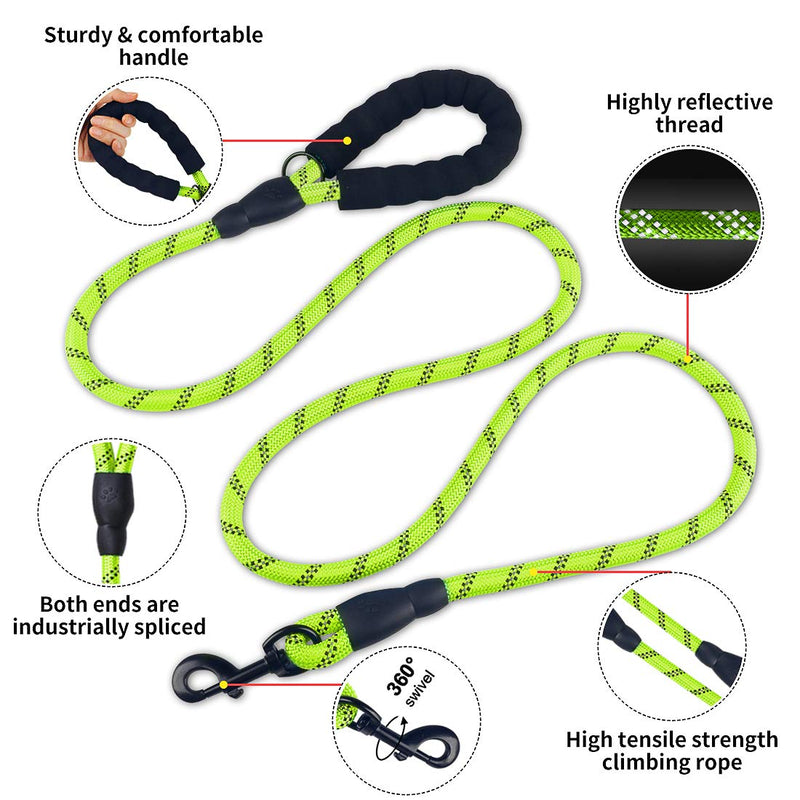 [Australia] - DOYOO Dog Leash 6 FT Thick Durable Nylon Rope - Comfortable Padded Handle - Highly Reflective Threads - Dog Leashes for Medium and Large Dogs with Collapsible Pet Bowl Set 4-Black+Green 