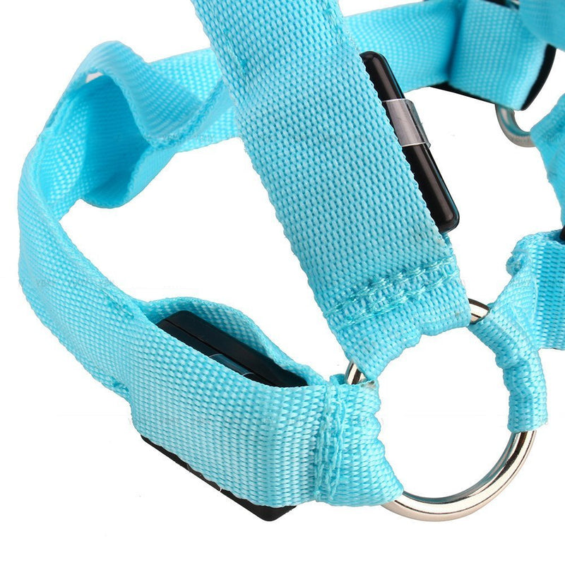 [Australia] - Yosoo LED Flashing Dog Walking Belt Harness Leash Strong Nylon Webbing Tether Pet Safety Collar Comfortable Strap Vest for Large Medium Dog Blue 