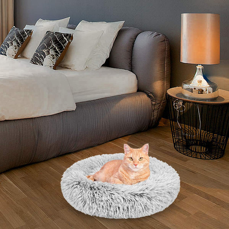 [Australia] - GASUR Dog Bed Cat Beds Donut, Soft Plush Round Pet Bed XS Small Medium Size Calming Bed, Self Warming Winter Indoor Snooze Sleeping Kitten Bed Puppy Kennel 23*23 Frost 