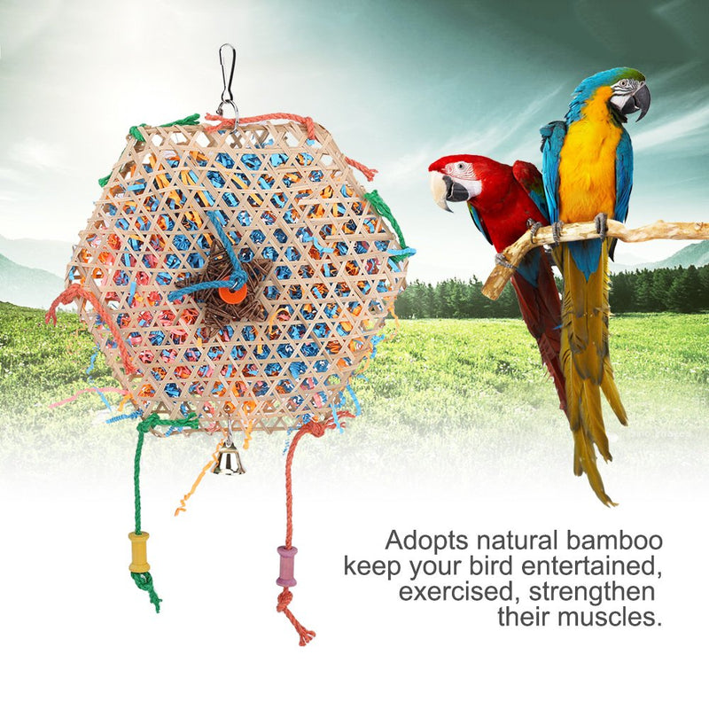 Parrot Interactive Bite Chewing Bird Toy Natural Bamboo Weaving Paper Strips Funny Cage Hanging Swing Toys With Small Bell for Birds - PawsPlanet Australia