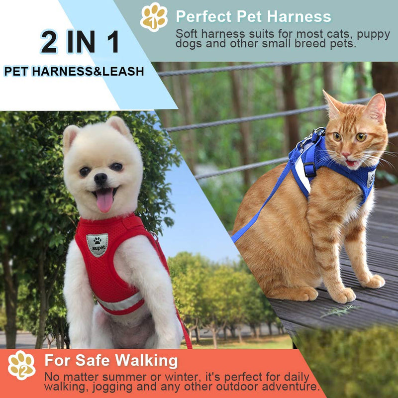 Supet Cat Harness and Leash Set for Walking Cat and Small Dog Harness Soft Mesh Puppy Harness Adjustable Cat Vest Harness with Reflective Strap Comfort Fit for Pet Kitten Puppy Rabbit X-Small (Chest: 7" - 9") Blue - PawsPlanet Australia