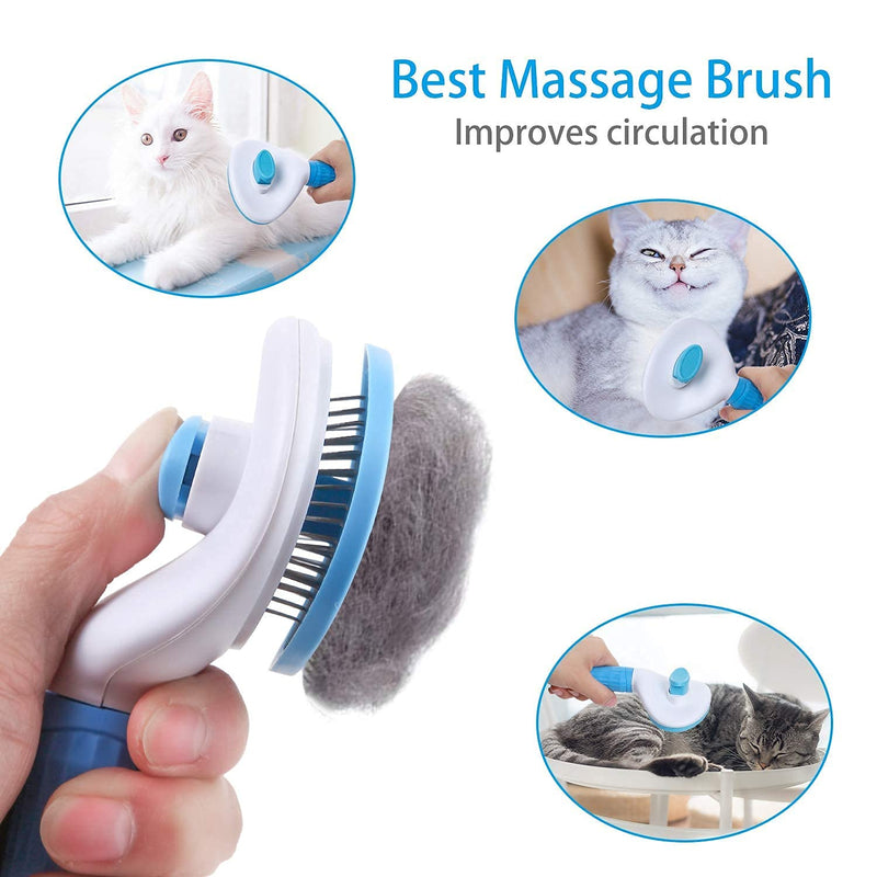 Cat Grooming Brush, Pets Slicker Brushes Dogs Self Clean Brush for Shedding One Button Removes Loose Undercoat Mats Tangled Hair Grooming Brush for Pet Massage-Self Cleaning (Blue) - PawsPlanet Australia