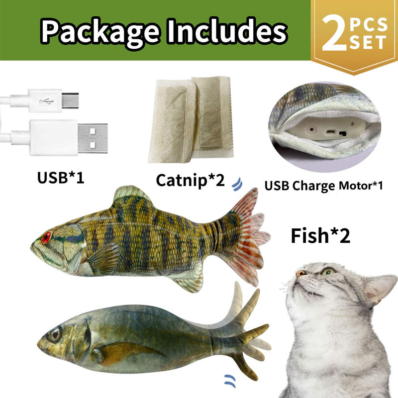 [Australia] - 11“ Electric Moving Fish Cat Toys 2 Pack, Realistic Plush Simulation Electric Wagging Fish Cat Toy Catnip Kicker Toys, Funny Interactive Pets Pillow Chew Bite Kick Supplies for Cat Kitten Kitty 