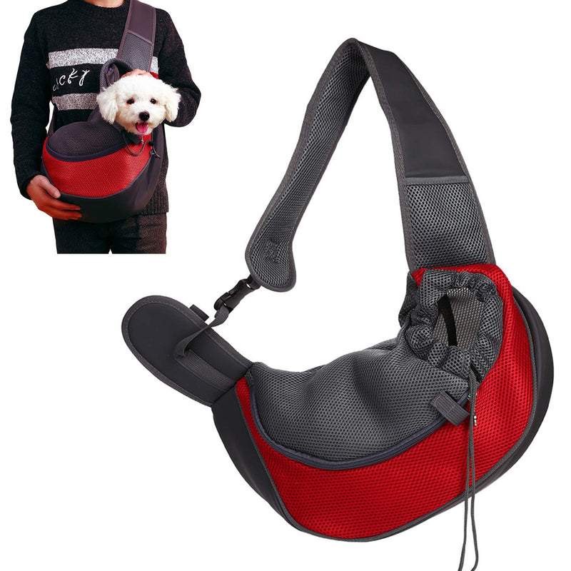 [Australia] - JANKS Pet Sling Carrier, Small Dog Cat Carrier Sling Hands-Free Pet Puppy Outdoor Travel Bag Tote Reversible Comfortable Machine Washable Adjustable Pouch Single Shoulder Carry for Pets Below 6lb 01 Red 