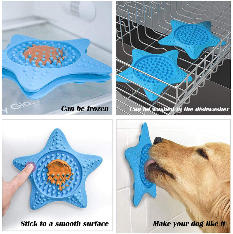 Longwu Starfish Dog Lick Pad, Dog Washing Distraction Device Slow Feeder Lick Mat Suctions to Wall, Silicone Peanut Butter Lick mat for Pet Bathing, Grooming, Calming, Trimming and Dog Training Starfish pad - PawsPlanet Australia