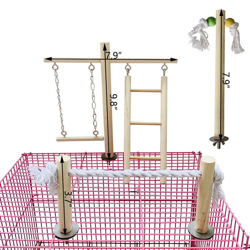 [Australia] - PINVNBY Parrot Climbing Ladder Swing Toy Natural Wood Bird Cage Play Gyms Playground Stand Rope Perch for Parakeet Cockatiel Conure Love Birds Finch African Grey Macaw Amazon Budgies 