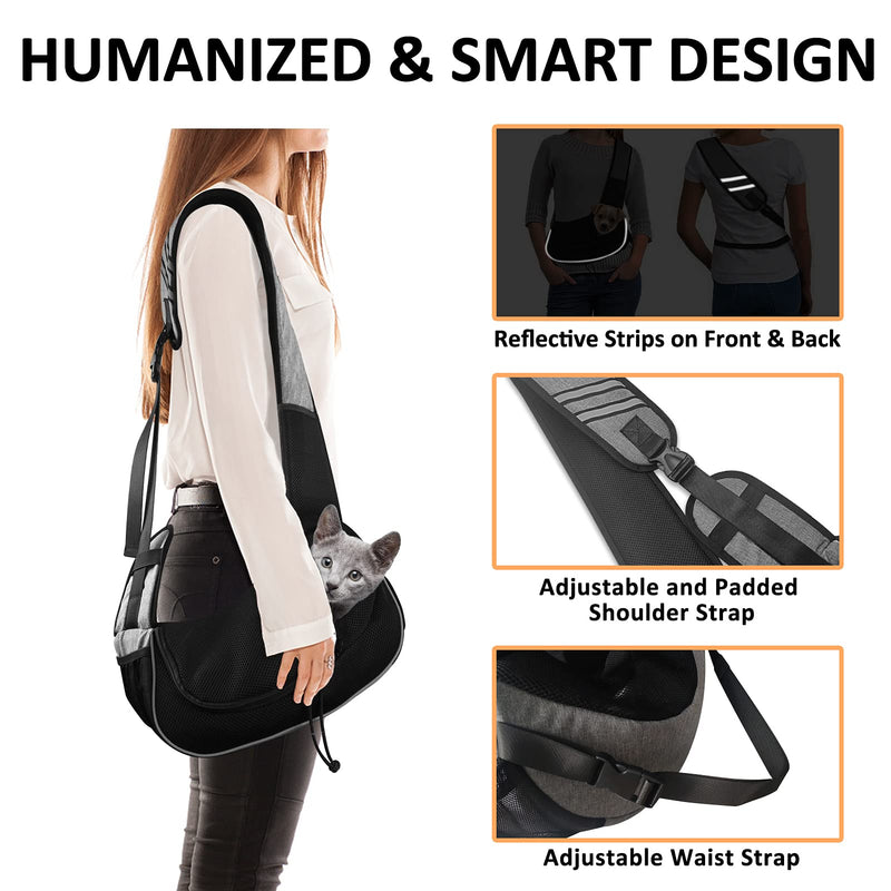 Gloppie Dog Sling Carrier Pet Sling Small Dog Travel Bag Cat Carrier Pets Crossbody Bag Puppy Carriers Below 6 lbs Dog Accessories & Cat Accessories Hands Free & Breathable & More Pockets Grey - PawsPlanet Australia