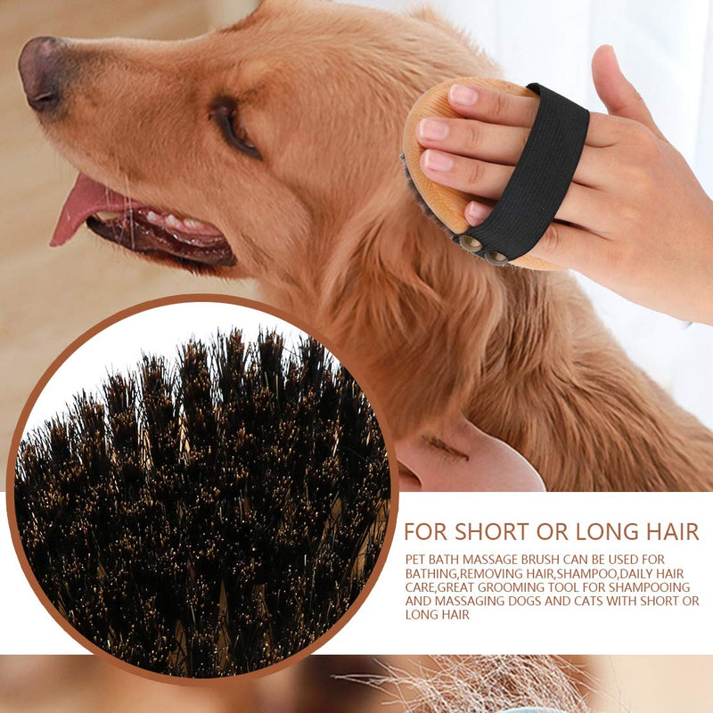 clumsy pets Bamboo Grooming Palm-Held Pets Brush with Boar Bristles & Elastic Band for Dog Cat Shower Bath and Massage Palm Brush with Boar Bristles - PawsPlanet Australia