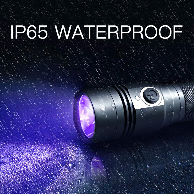 [Australia] - UV Flashlight, LED 395nm Ultraviolet Flashlight, Rechargeable Blacklight Flashlight IP65 Waterproof Detector for Pet Urine, Cat Dog Stains, Bed Bug, Household Wardrobe Toilet (18650 Battery Included) 