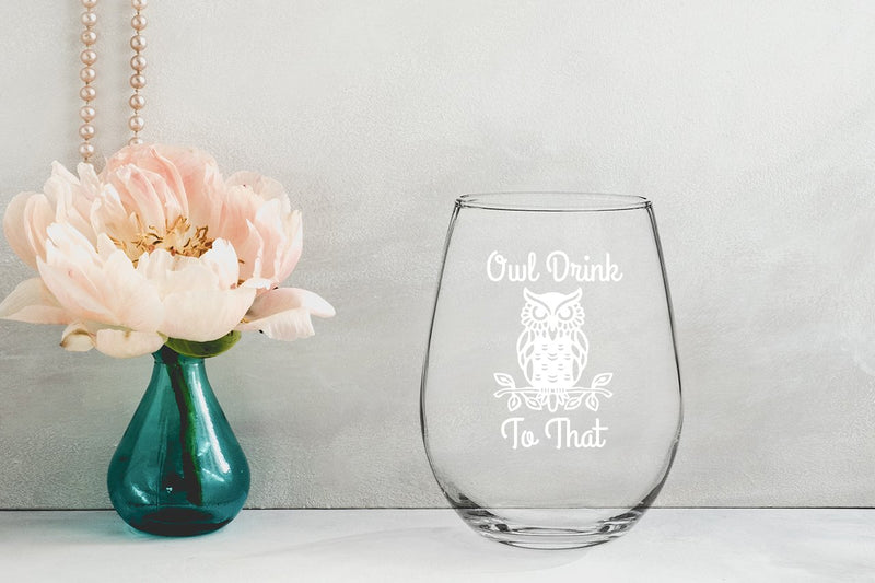 Owl Drink To That Funny 15 Ounce Stemless Wine Glass | Perfect Birthday Owl Themed Gift For Men or Women | Owls Kitchen Decor and Decorations | Unique Owl Housewarming Gifts - PawsPlanet Australia