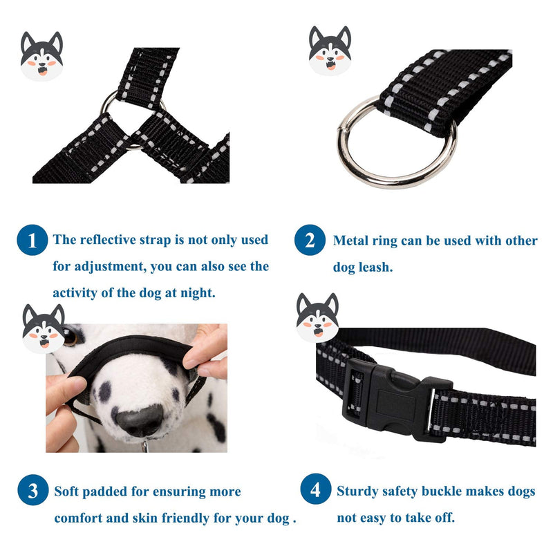 ILEPARK Dog Head Collar with Reflective Strap, Head Halter Collar for Dogs, Adjustable and Easily Control, for Small Medium and Large Dogs. (S,Black) S Black - PawsPlanet Australia