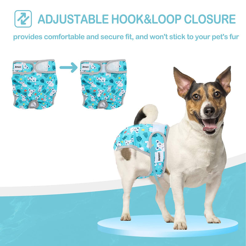 Avont 3 Pack Washable Female Dog Diapers, Premium Reusable Highly Absorbent Doggie Diapers Wraps Durable Dog Diaper Cover XS (6 - 8.5" Waist) Animal Pattern - PawsPlanet Australia