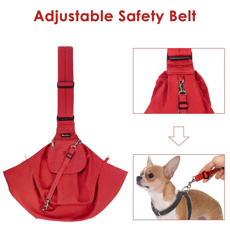 SlowTon Pet Sling, Hand Free Dog Carrier Adjustable Padded Strap Tote Bag Breathable Cotton Shoulder Bag Front Pocket Safety Belt Carrying Small Dog Cat Puppy Machine Washable Red - PawsPlanet Australia