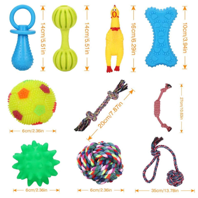 LONTG 10 Pcs Dog Puppy Chew Toys Rope Dog Toy Puppy Toy Set Ball Rope and Chew Squeaky Toys Puppy Teething Training Toys Durable Dog Interactive Toys Gift Set for Small Medium Dogs Puppies Package 1 - PawsPlanet Australia