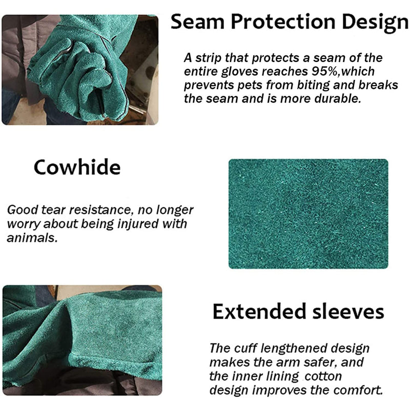 XIEHUZA Animal Handling Anti-Bite Gloves, 16inch Reinforced Leather Welding Gloves for Gardening, Grooming, Dog Training, Cat Scratch, Bird Handling Falcon Gloves Grabbing, Bite Resistant Feed Gloves 40cm/ 16inch - PawsPlanet Australia