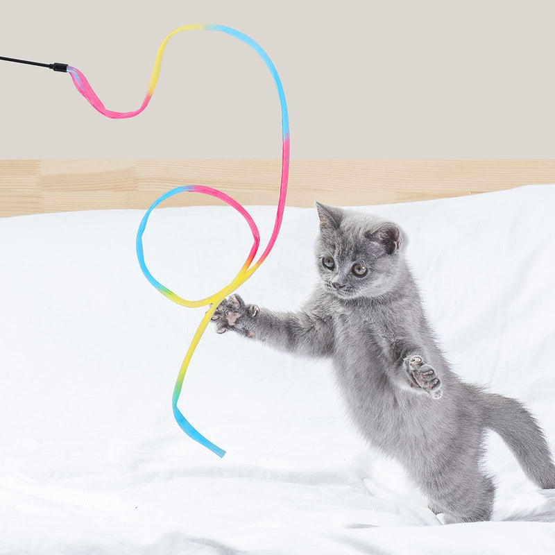 Molain Cat Wand Rainbow Toy 3pcs Rainbow Ribbon Wand for Kitten Training Rainbow Ribbon Charmer Wand Interactive Catcher Teaser Wand for Kitten Cat Exerciser (30cm) - PawsPlanet Australia