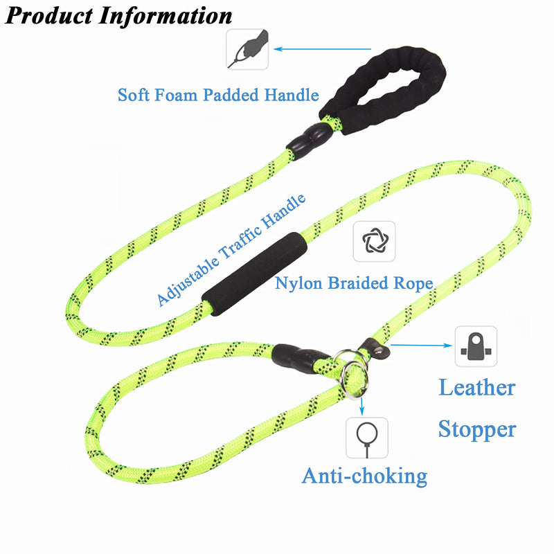 Slip Lead Dog Leash, Strong Nylon Dog Training Leashes with Soft Padded Handle, 2 in 1 Reflective Threads Lockable Clasp Heavy Duty Lead Leash for Large Medium Small Pets Dogs Cats (1.8M, Green) - PawsPlanet Australia