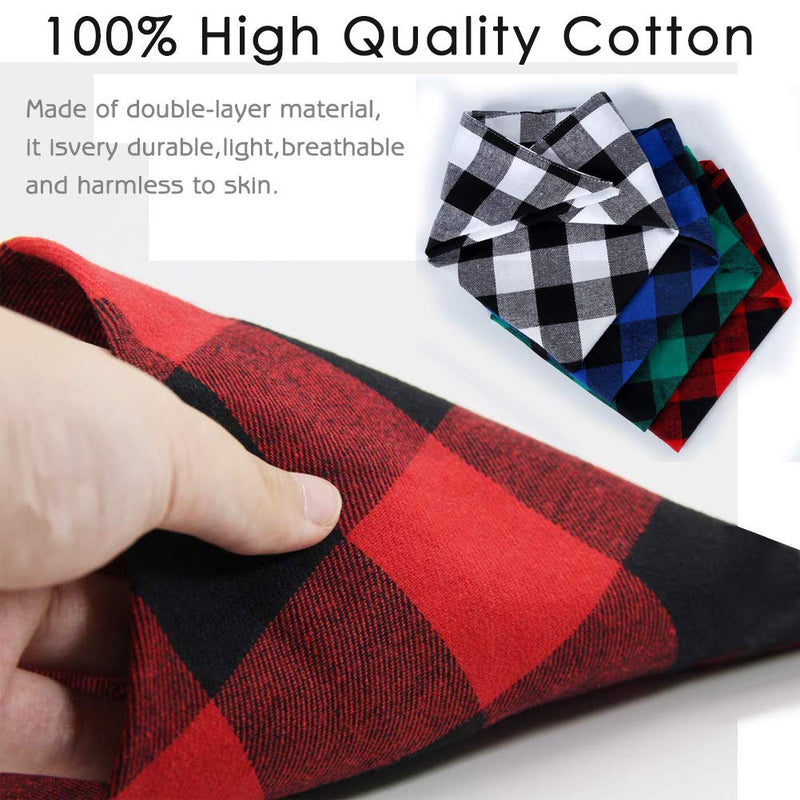 [Australia] - SCPET Plaid Dog Bandana 4 Pack Double Layer Thickening Cotton Bandanas Washable Handkerchiefs Scarfs Triangle Bibs Accessories for Small Medium Large Dogs Puppies Pets 