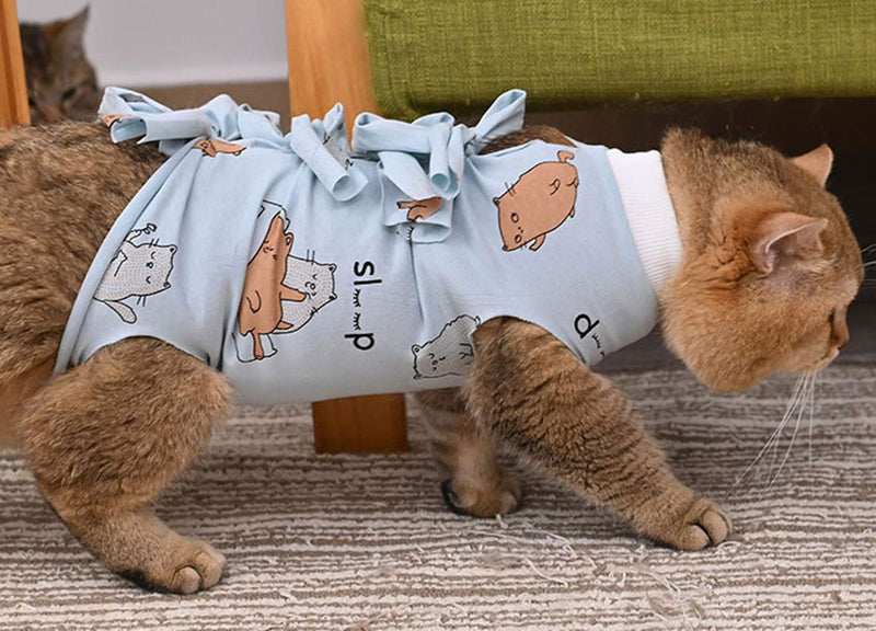 Kitipcoo Professional Surgery Recovery Suit for Cats Dogs Cotton Breathable Surgery Suits for Abdominal Wounds and Skin Diseases for Cats and Dogs, After Surgery Wear Pajama Suit L (11-15.4 lbs) Blue Cat - PawsPlanet Australia