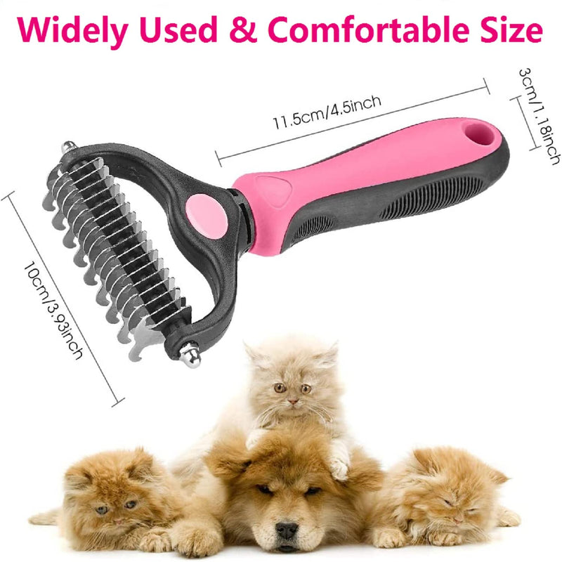 AESALUTOY Pet Grooming Brush, Double Sided Shedding and Dematting Undercoat Rake Comb for Dogs and Cats (Pink) - PawsPlanet Australia