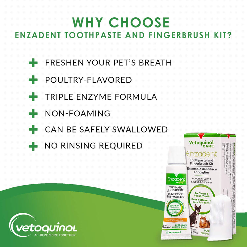 Vetoquinol Enzadent Enzymatic Toothpaste Kit + Fingerbrush for Cats & Dogs – .75oz, Poultry Flavor – Oral Dental Care Kit: Removes Plaque, Polishes Teeth & Freshens Breath - PawsPlanet Australia