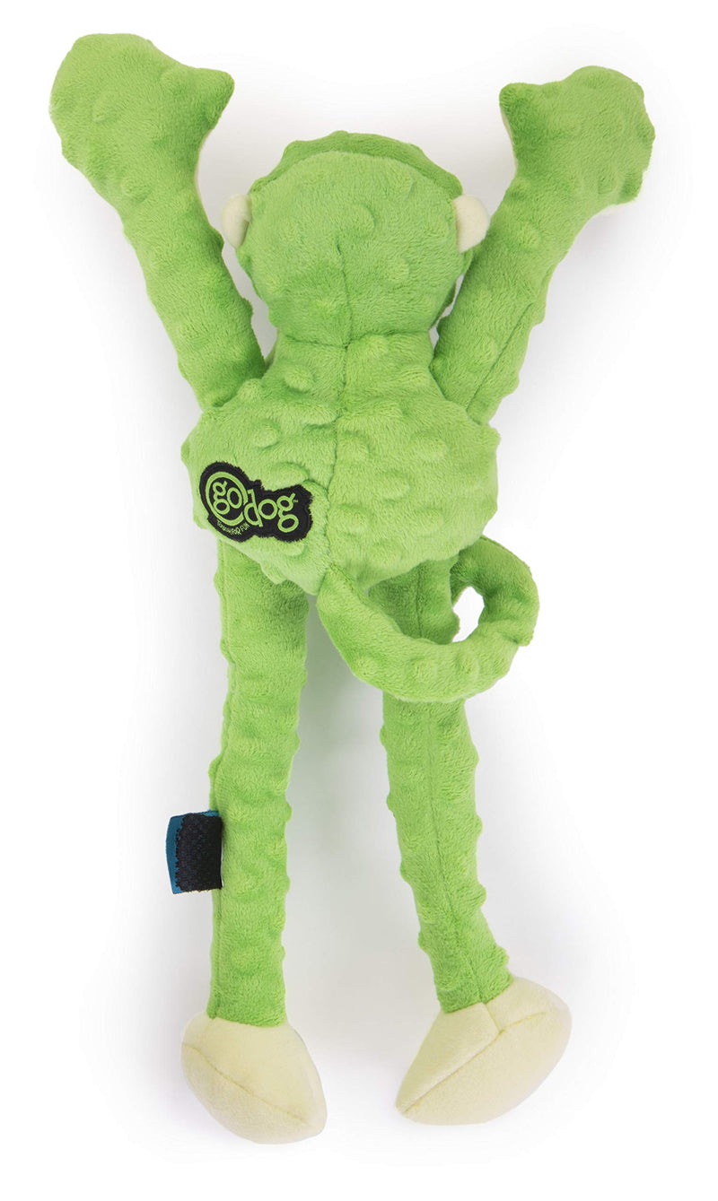 [Australia] - goDog Crazy Tugs with Chew Guard Technology Durable Plush Dog Toys with Squeakers Lime Large Monkey 