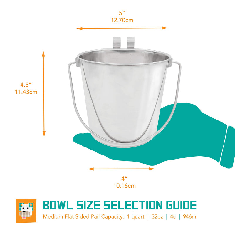 Fuzzy Puppy Flat Sided Pail with Dual Hooks, Snugly Fit On Dog, Cat and Critter Crates & Cages, Heavy Duty Stainless Steel 1-Quart - PawsPlanet Australia