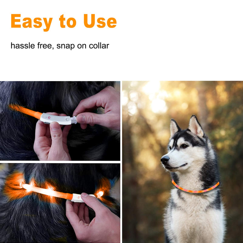 Light Up Dog Collar Lights, LED Dog Collar Lights for the Dark, Ultra Bright Lights USB Rechargeable Cut to Fit Size Flashing Dog & Cat Collar Waterproof for Small Medium Large Dogs/Cats/Pets (Orange) Orange - PawsPlanet Australia