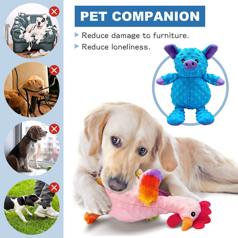 KONKY Squeaky Plush Dog Toys, 2 Pack Durable Dog Plush Toy Set Chew Toys Dog Companion, Various Animals Shapes Training Toy for Puppy Small Medium Large Dogs (Pig & Chicken) - PawsPlanet Australia