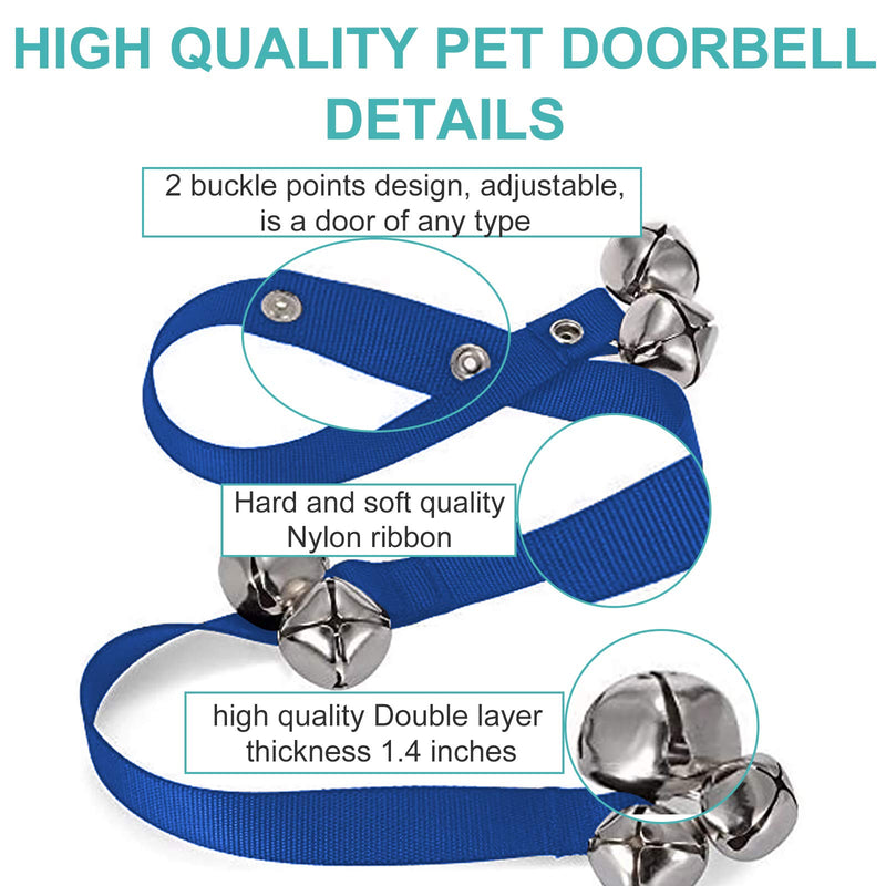 Dog Bell, 4 PCS Pet Dog Training Bells，Training Potty Pet Doorbell Adjustable Door Press Bell for Toilet Training Hunting Large Dog Training Bell, Tool Communication Device with Whistle (Blue) Blue - PawsPlanet Australia