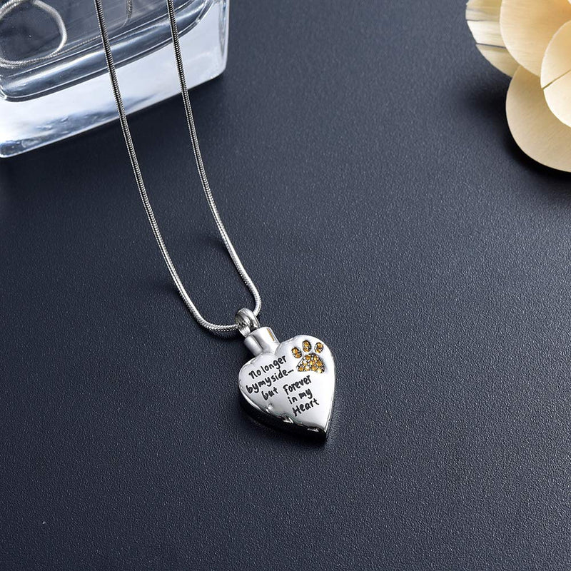 memorial jewelry No Longer by My Side,But Forever in My Heart Carved Locket Cremation Urn Necklace for Pet Dog Cats Yellow - PawsPlanet Australia