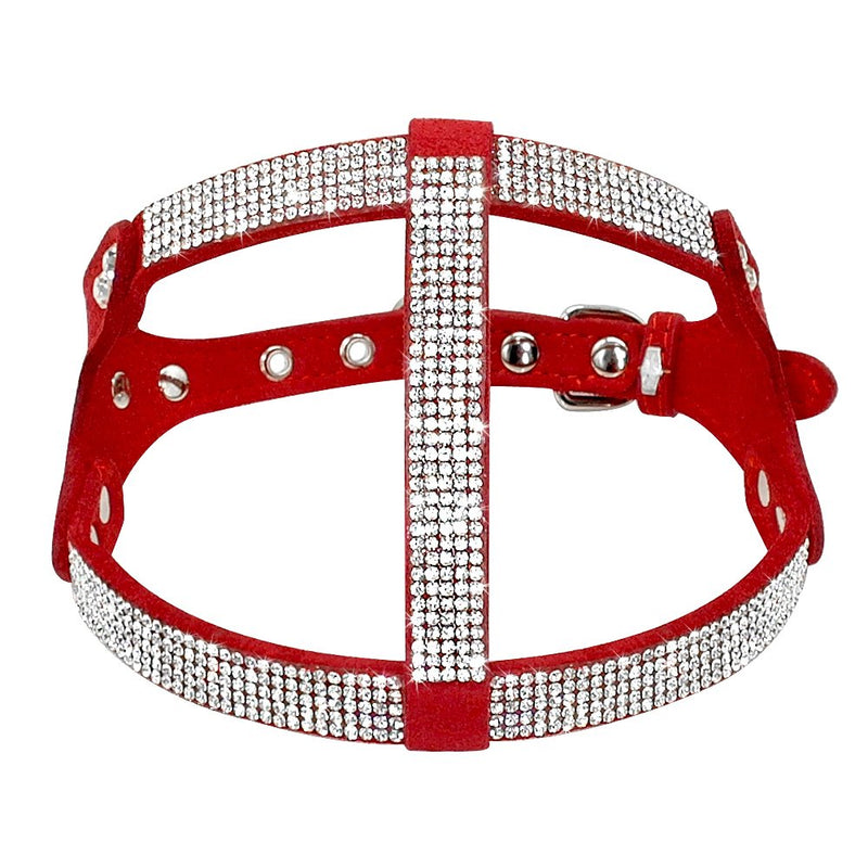 [Australia] - Beirui Soft Suede Rhinestone Leather Dog Harness Leash Set Cat Puppy Sparkly Crystal Vest & 4 ft Lead for Small Medium Cats Pets Chihuahua Poodle Shih Tzu Chest:16-18" Red 