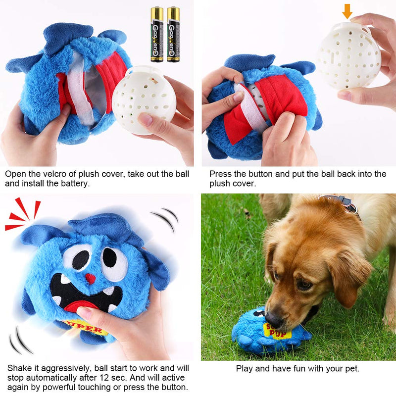 [Australia] - Petbobi Upgrade Dog Toys Interactive Monster Plush Giggle Ball Shake Squeak Crazy Bouncer Toys Exercise Electronic Toy for Puppy Motorized Entertainment for Pets 