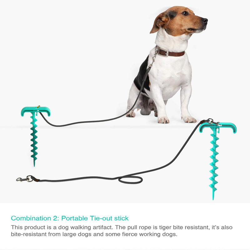 HANAMYA Dog Chew Ball Toy Combination with Portable Tie-Out Stick and Elastic Pull Rope Molar Ball, Water Floating Ball, Turquoise Blue - PawsPlanet Australia