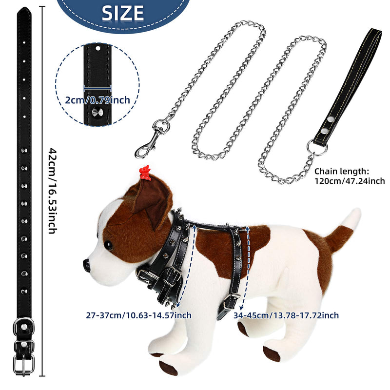 3 Pieces Studded Dog Leash Set Include PU Leather Spiked Dog Harness Studded Dog Collar and Dog Chain with for Small Dogs Puppy Chihuahua Poodle Corgi Pug - PawsPlanet Australia