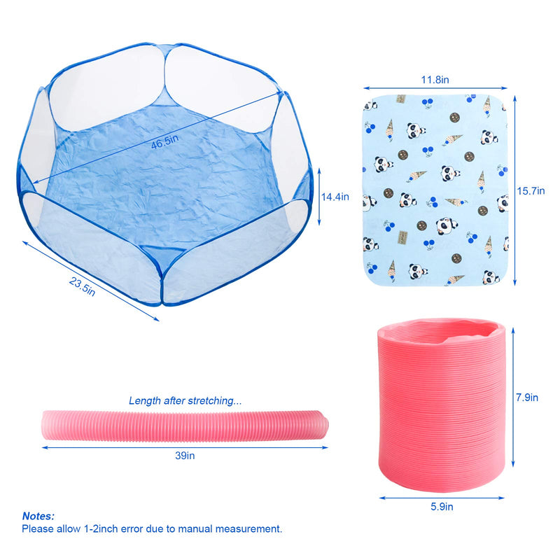 [Australia] - Roundler Small Animal Tunnel, 2 Pack Collapsible Plastic Guinea Pigs Tube Tunnel&3 Pack Grass Balls,Fun Toys for Hiding Training Chinchillas, Ferrets, Guinea Pigs, Gerbils, Hamsters, Dwarf Rabbits Blue 